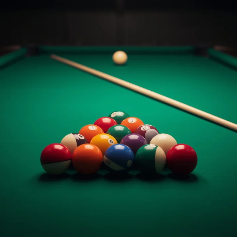 Realistic 8 ball pool table setup showing ball arrangement before the game