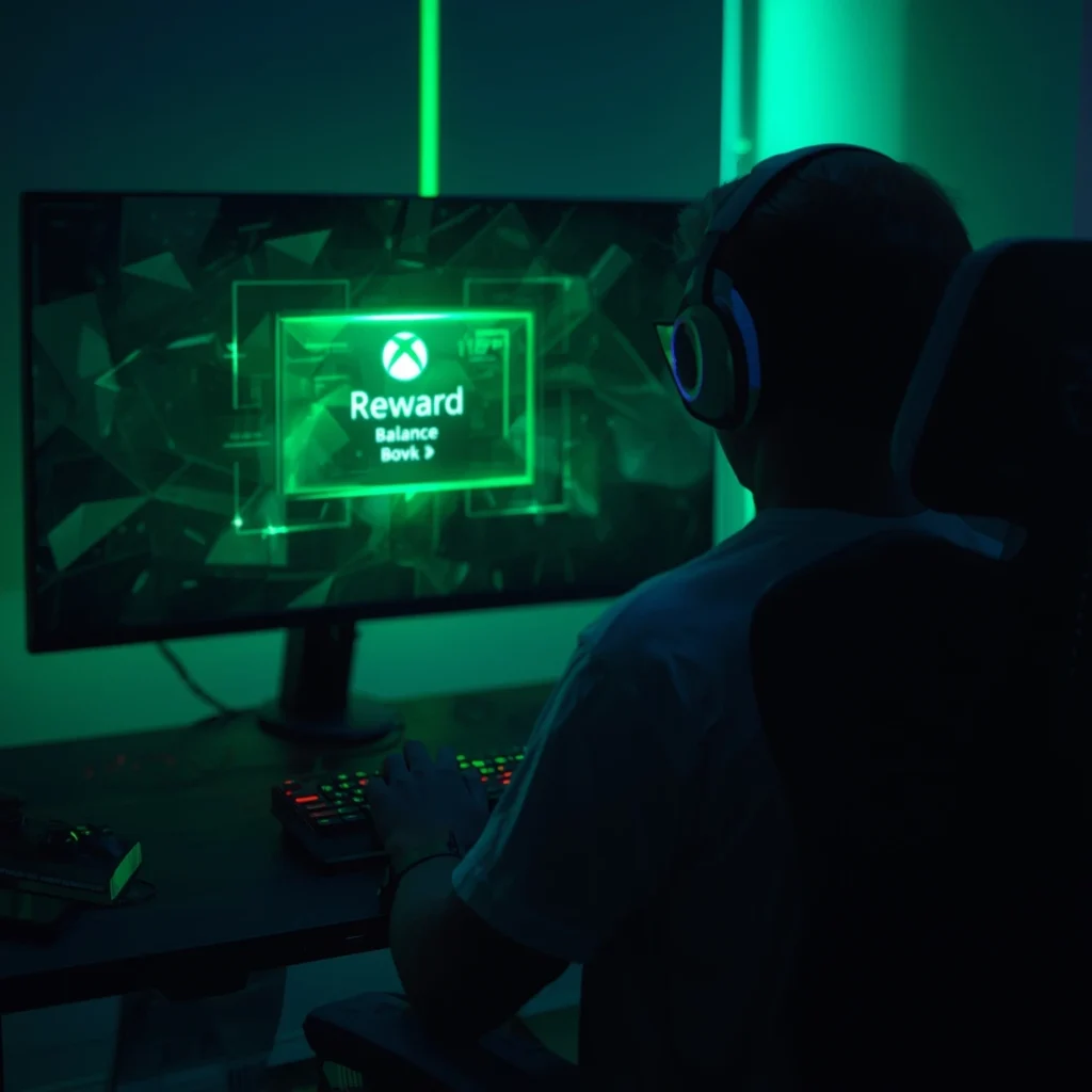 Gamer activating Xbox Digital Reward Balance Card to add credits into Microsoft account wallet instantly.