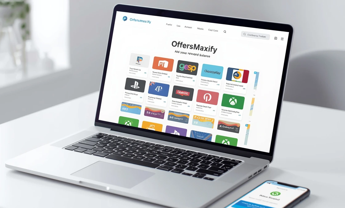 Happy user earning online rewards and gift cards on Offers Maxify platform